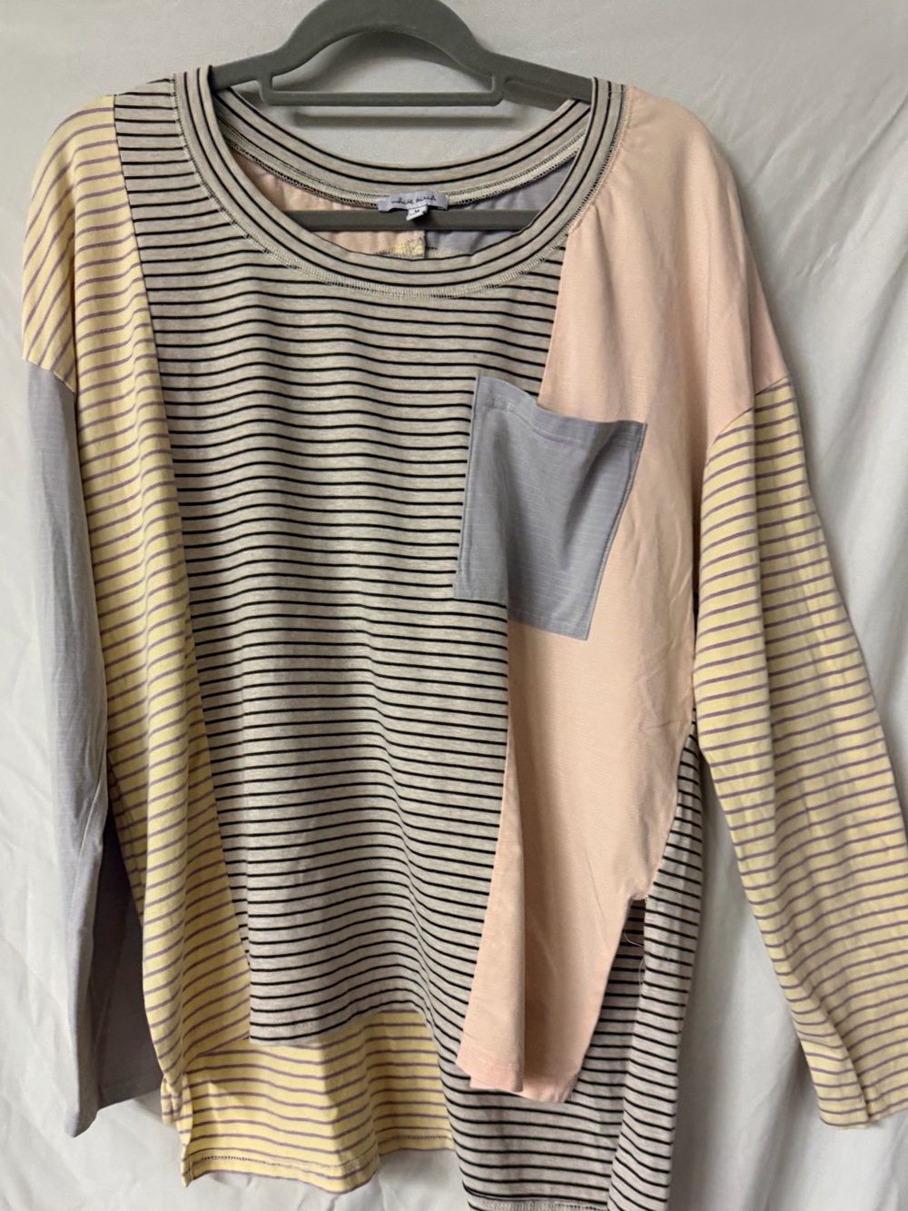 Striped Multi-Panel Long Sleeve Top in Cream, Blush & Gray